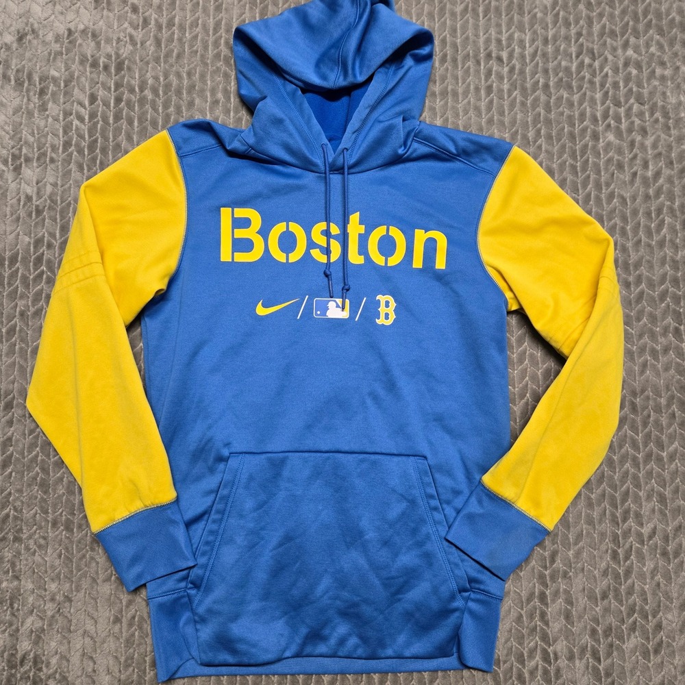 Nike Boston Red Sox Therma-FIT Hoodie Mens Small Blue Yellow MLB City Connect